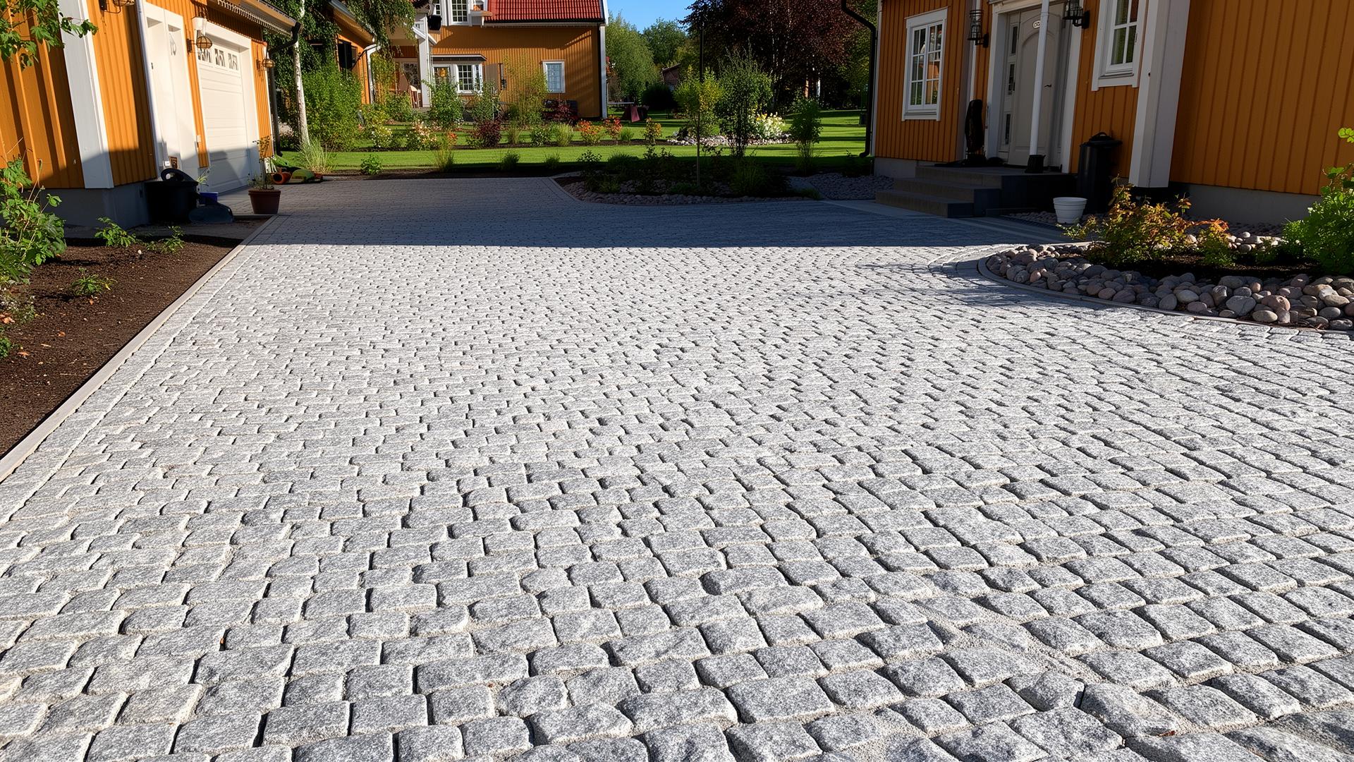 Nylagd stenläggning på uppfart